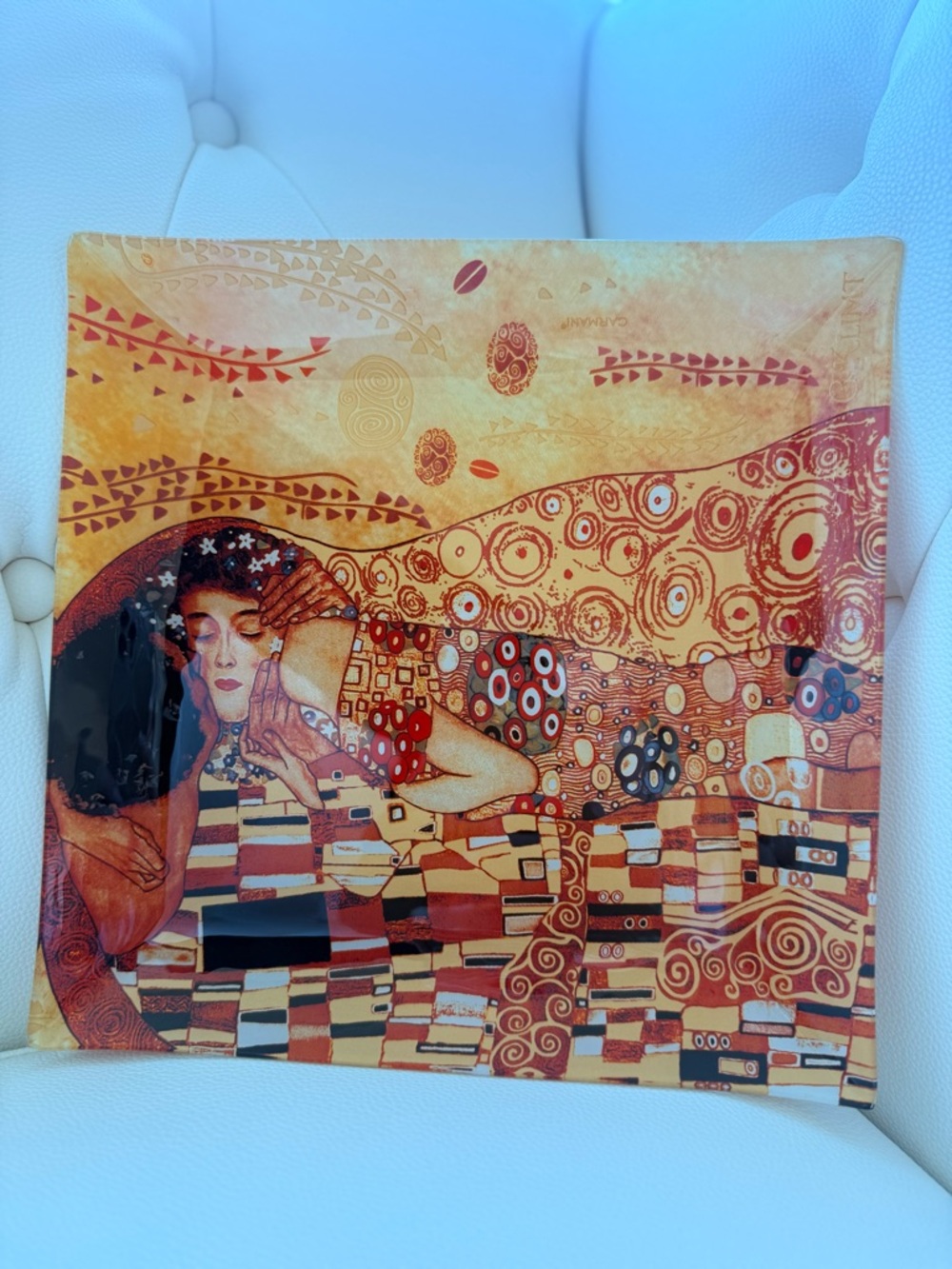 Gustav Klimt Inspired Decorative Art Plate - Warm Gold & Red